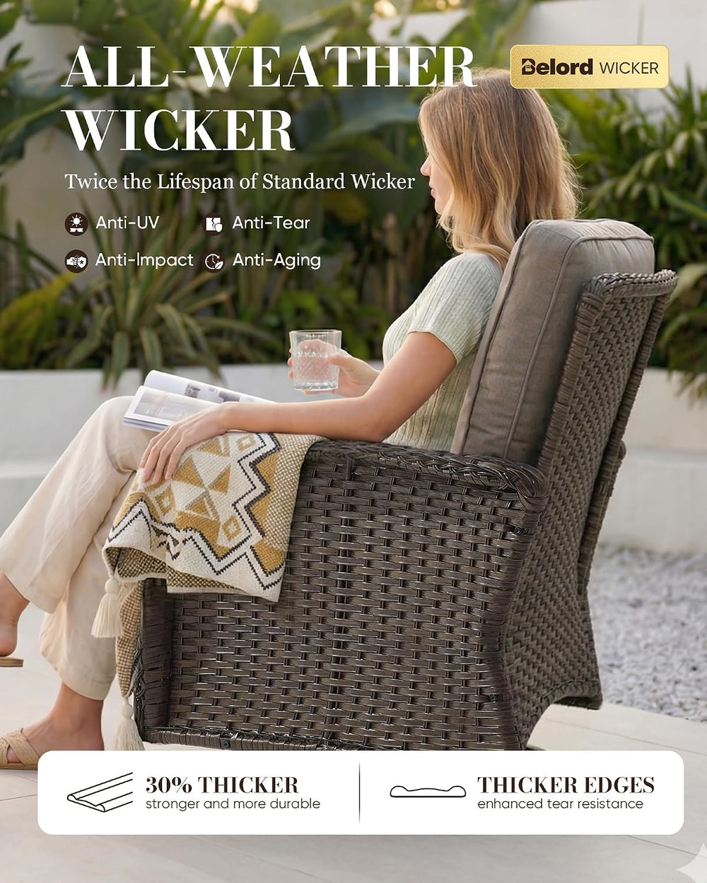 Belord Patio Wicker Chairs Swivel Rocker - Outdoor Swivel Rocking Chairs Set ...