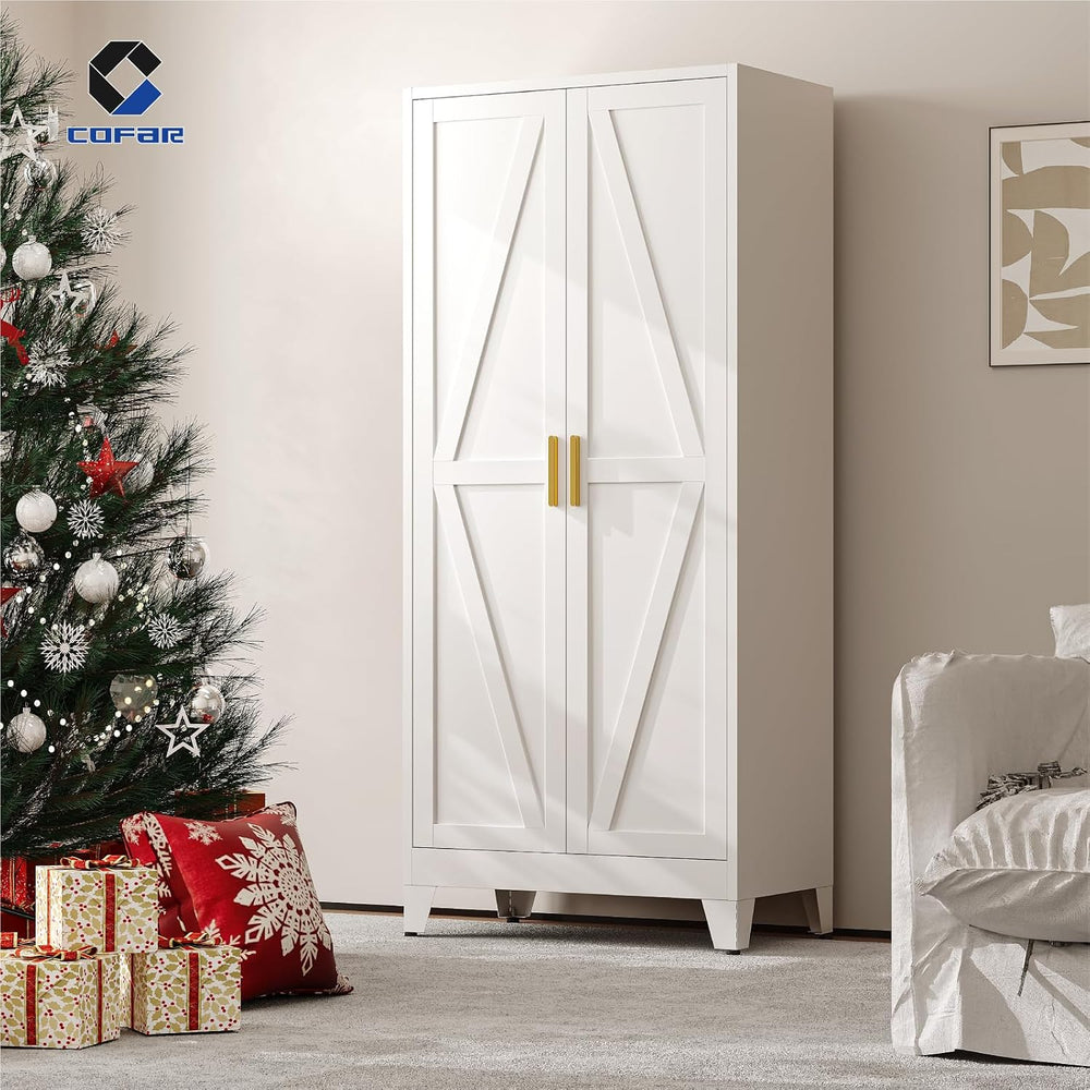COFaR Metal Wardrobe Closet with Doors, 71'' Tall Steel Bedroom Armoi...