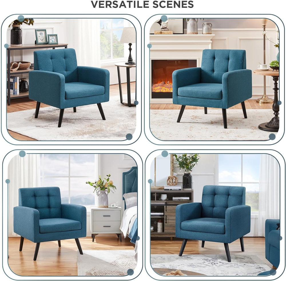 Yaheetech Mid Century Accent Chair Living Room Chair Navy Blue