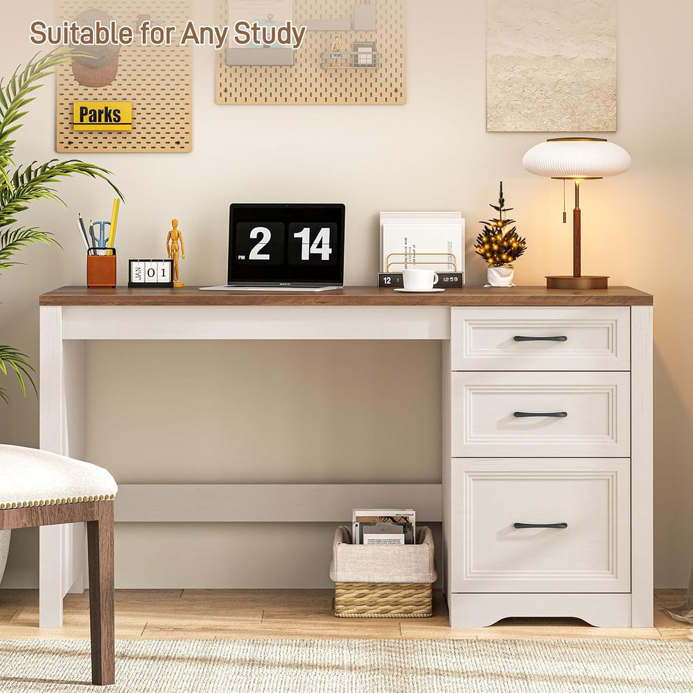 Vabches 55" Wooden Executive Desk with 3 Drawers, Farmhouse Computer Des...