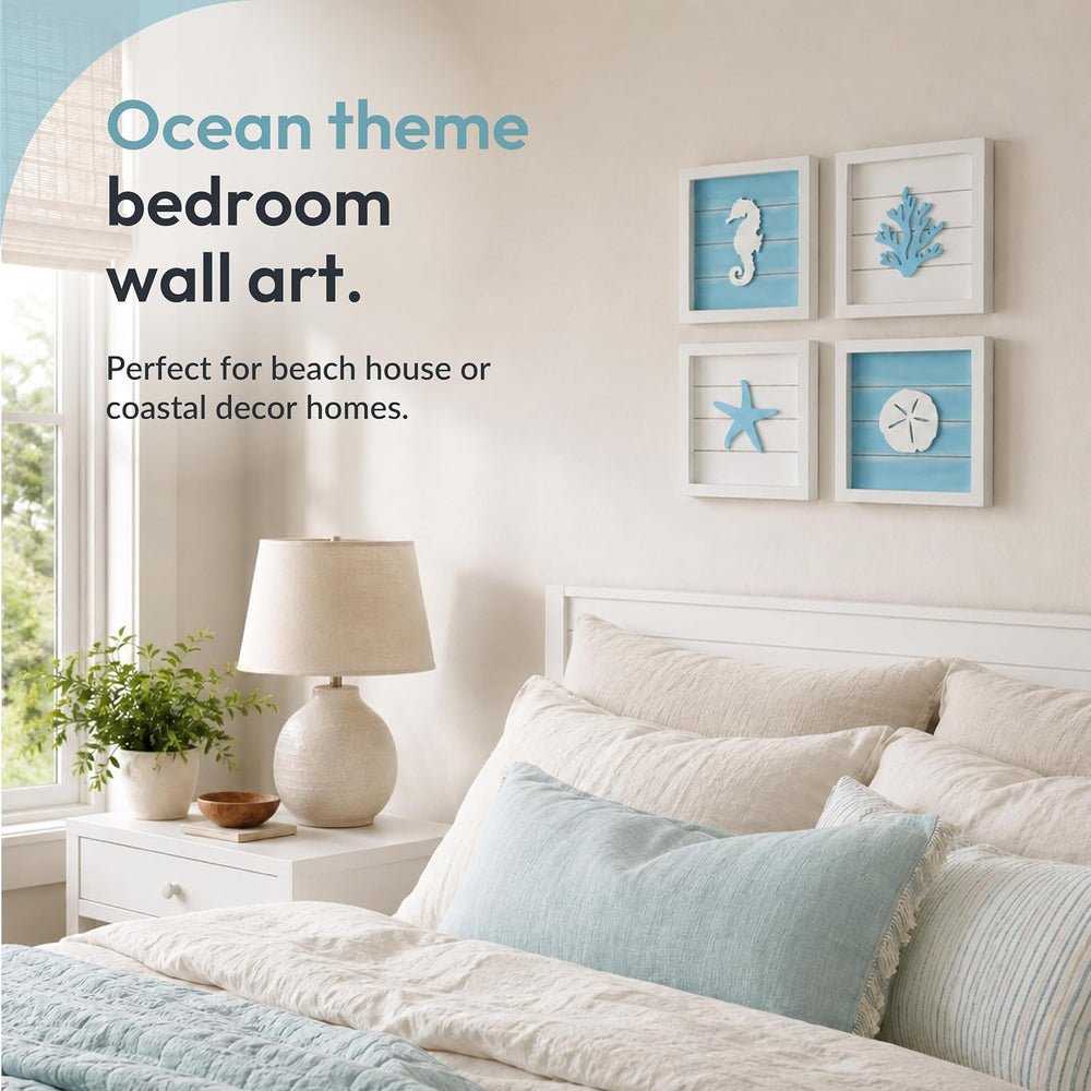 Tide and Tales 3d Coastal Wall Decor, Beach Wall Art, Framed Set of 4