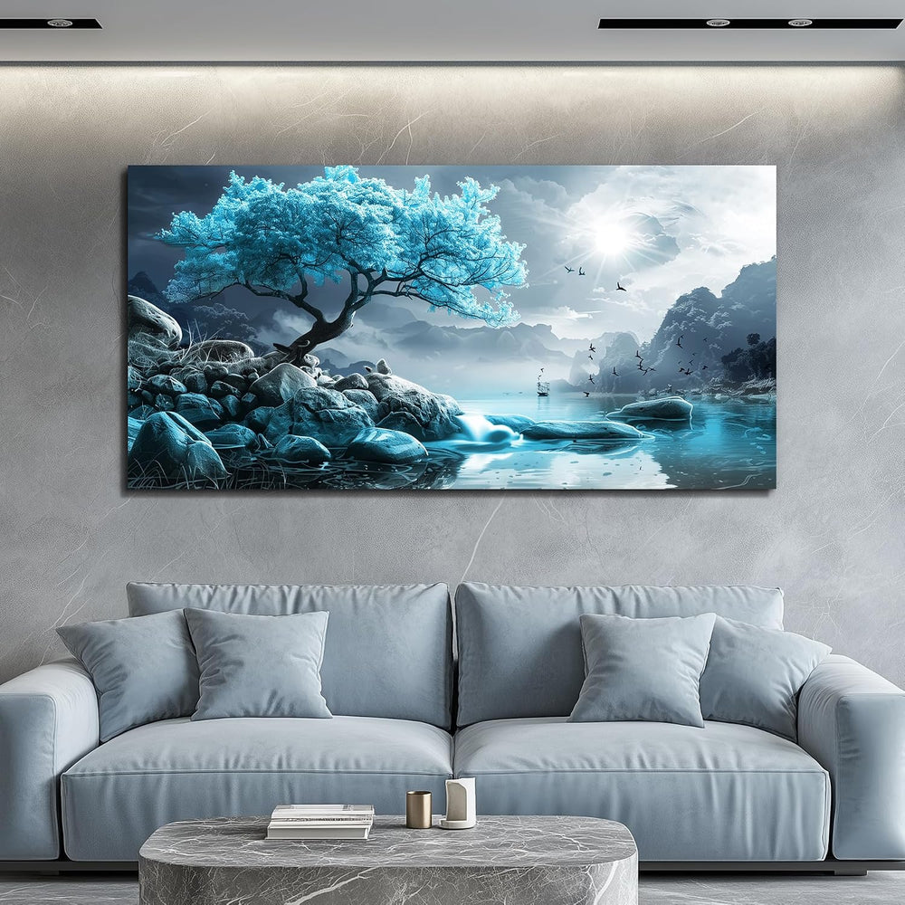 KELIYUAN Large Wall Art For Living Room Canvas Wall Decor Bedroom Blue Tree L...