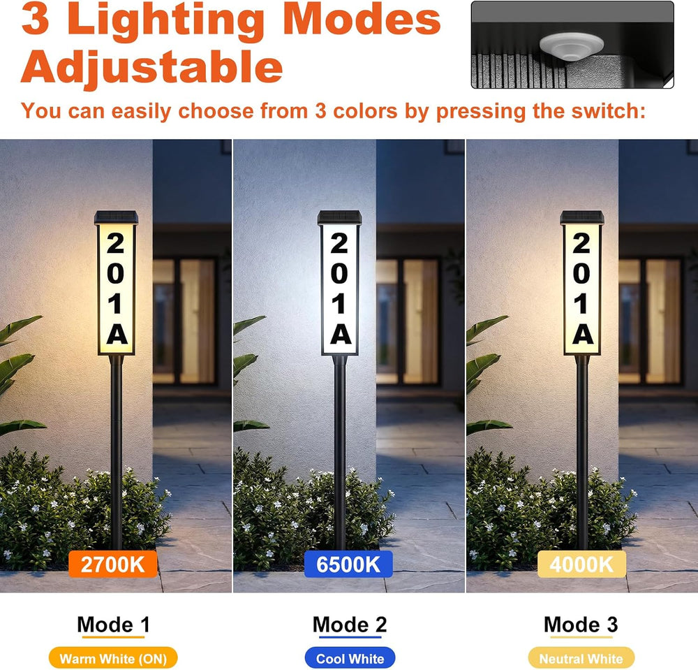 Brightever Solar Address Sign, House Number for Outside Yard 3-Light Modes
