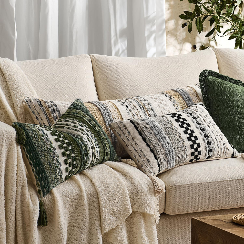 Kevin Textile Boho Tufted 18x18 Inch Pillow Cover 1 Pack, Green