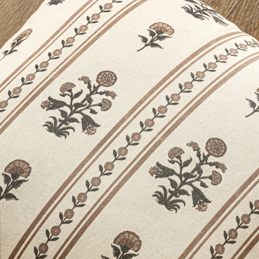 Striped Euro Floral Throw Pillow Covers 24x24 Inch Set of 2 Brown