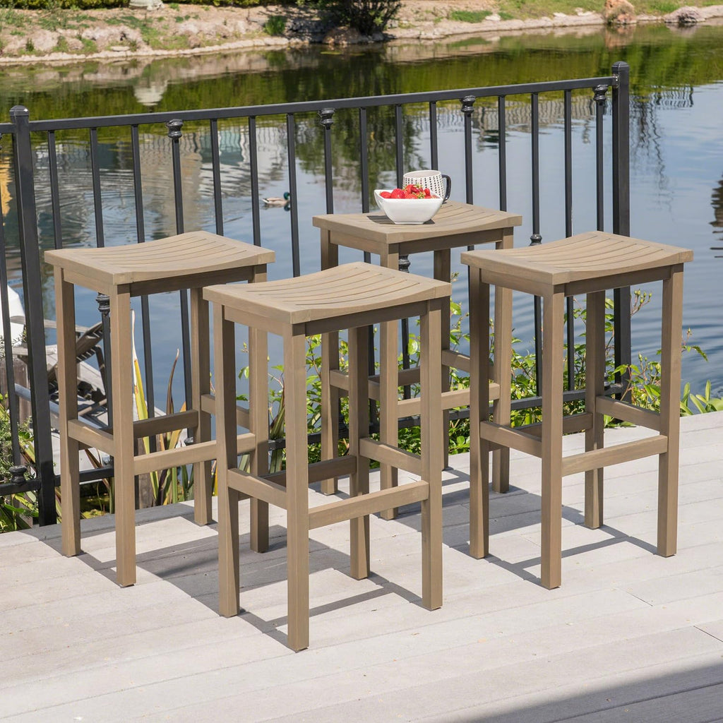 Christopher Knight Home Caribbean Outdoor 30" Acacia Wood Barstools, 4-Pcs Set, Grey Finish