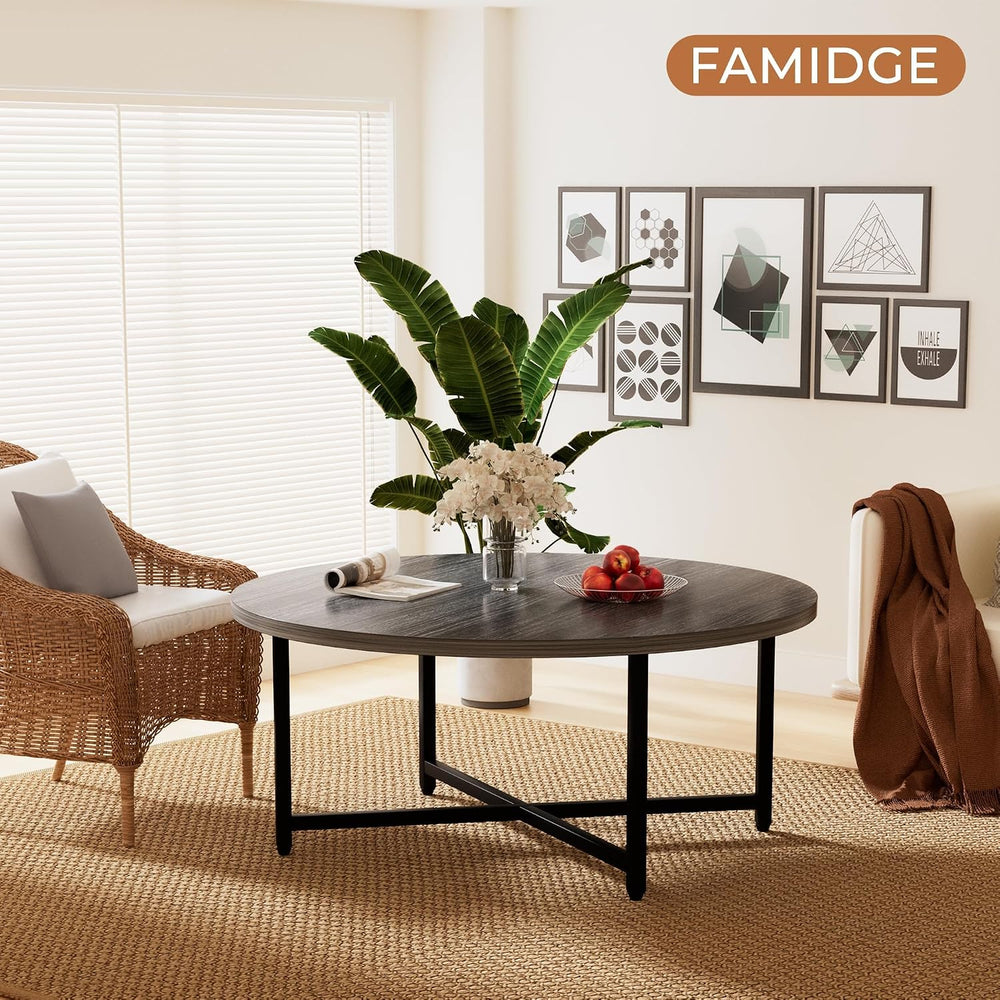 FAMIDGE Coffee Table, 31.5" Large Round Coffee Table for Living Room, Ce...