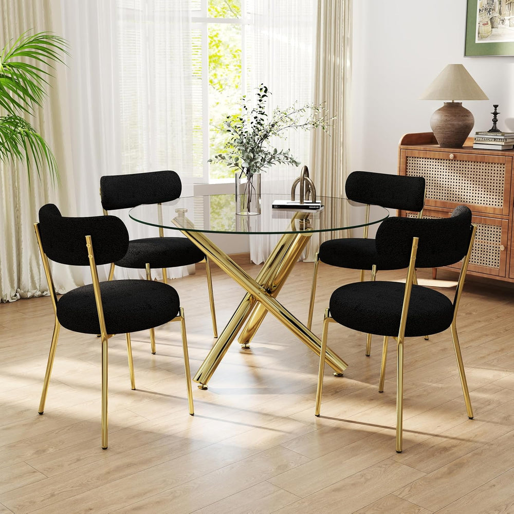 39'' Round Glass Dining Table Set for 4, Gold Modern Kitchen Table wi...