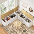 3-Piece L-Shape Storage Bench Set with Cushion, Kitchen Dining Nook Bench with Hidden Storage for Dining Room, Entryway,Backless Corner Dining Bench (White)