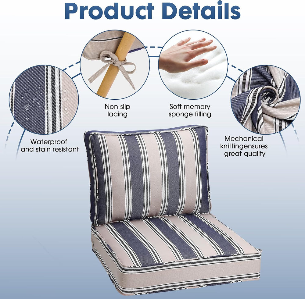 HERMOCE Outdoor Deep Seating Cushion Set, 24" x 24", Waterproof &am...