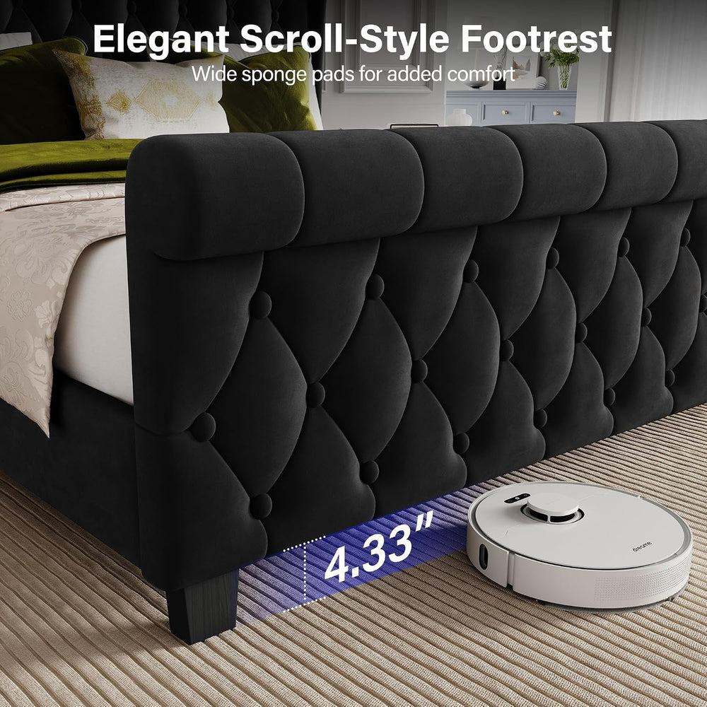 King Size Bed Frame with Headboard, Upholstered Bed Frame, Balck