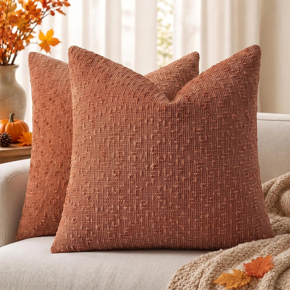 decorUhome Textured Rust Chenille Throw Pillow Covers 24x24 Set of 2