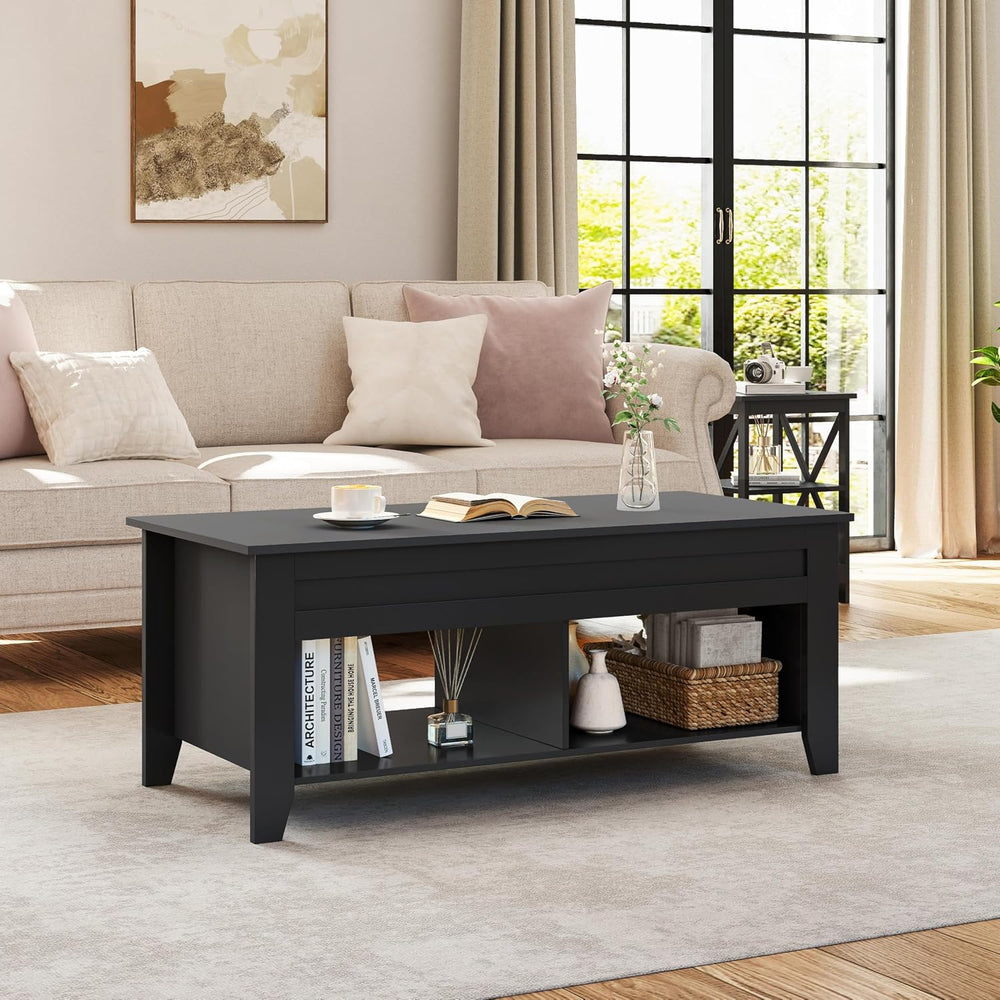 Yaheetech 39.5" Lift Top Coffee Table with Storage Shelf, Black