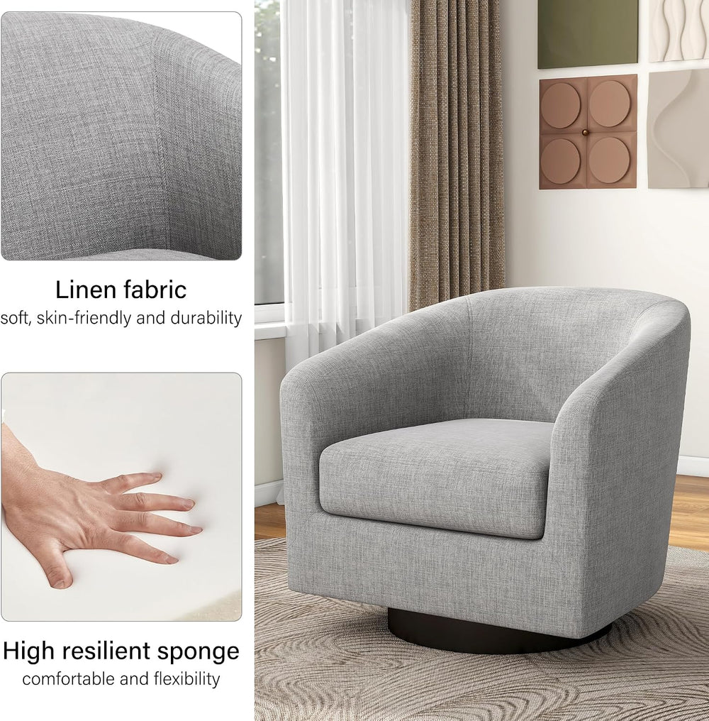 Swivel Barrel Accent Chair, Comfy Reading Armchair, Light Grey, Set of 2