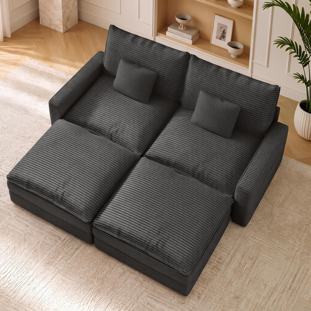 74" Cloud Loveseat with 2 Movable Ottoman, Deep Seat Modular Sectional Sofa