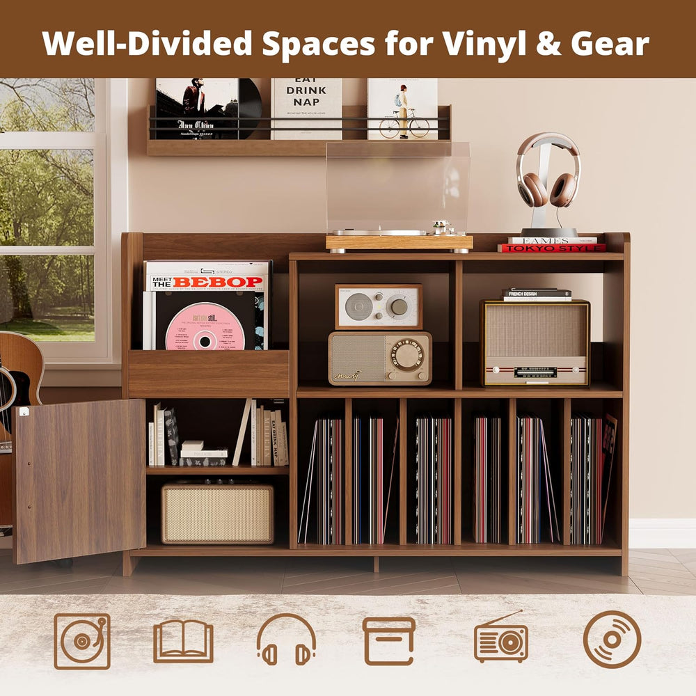 IRONCK 48" Mid-Century Modern Record Player Stand with Door, Walnut