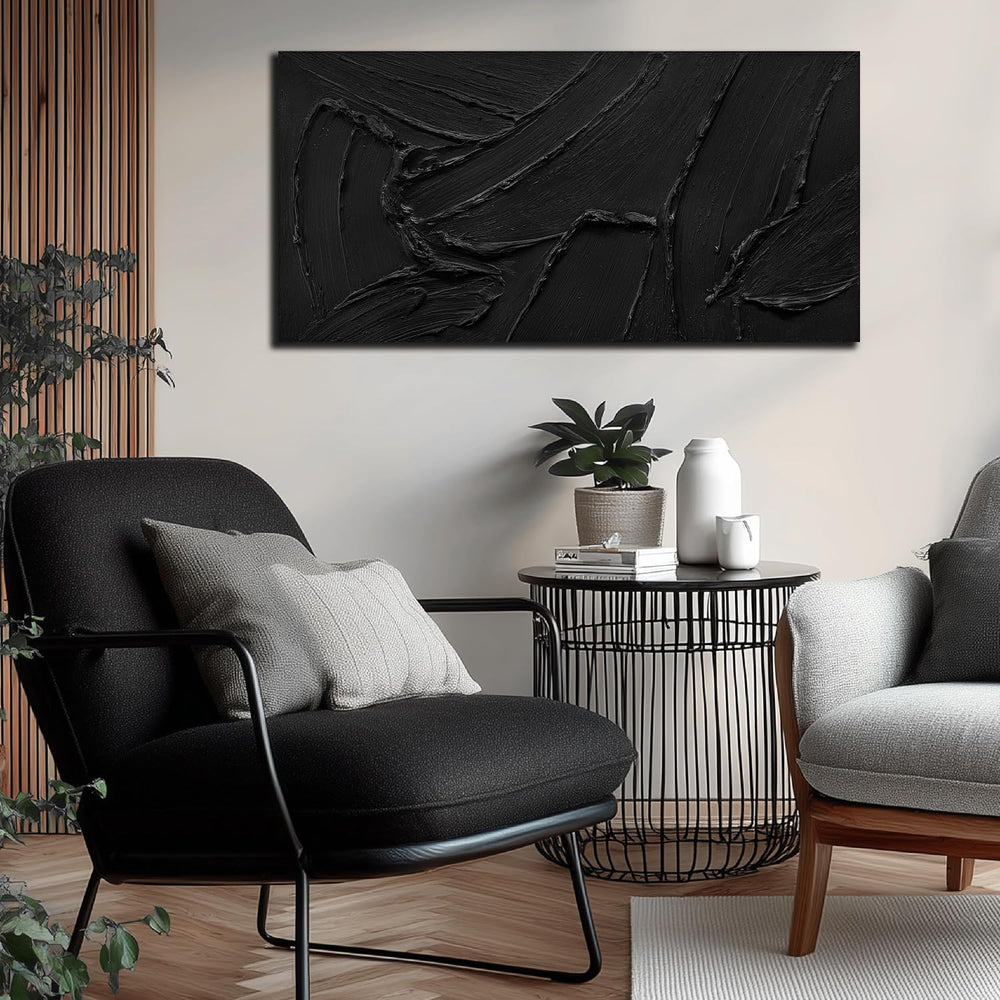 MXUNYZ Black Abstract Canvas Art, Hand Painted 3D Thick Texture Painting