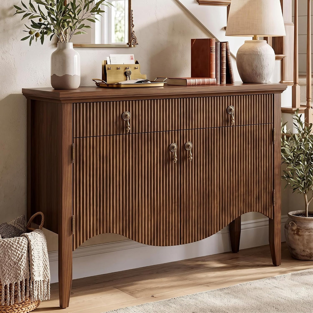 senlin 40" Fluted Console Table, Wooden Entryway Console Table with Stor...