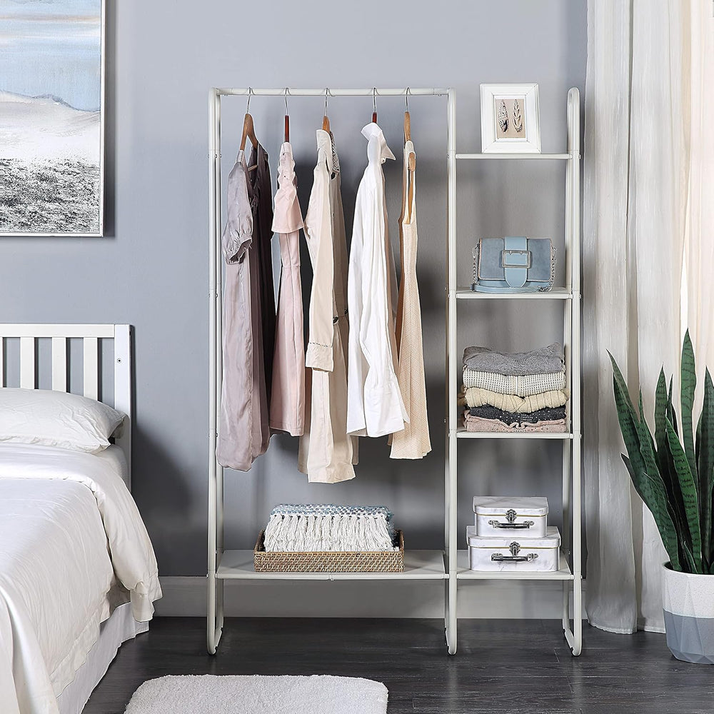 SunnyPoint Open Closet Garment Rack with 4-Tier Shelves & Bottom Storage ...