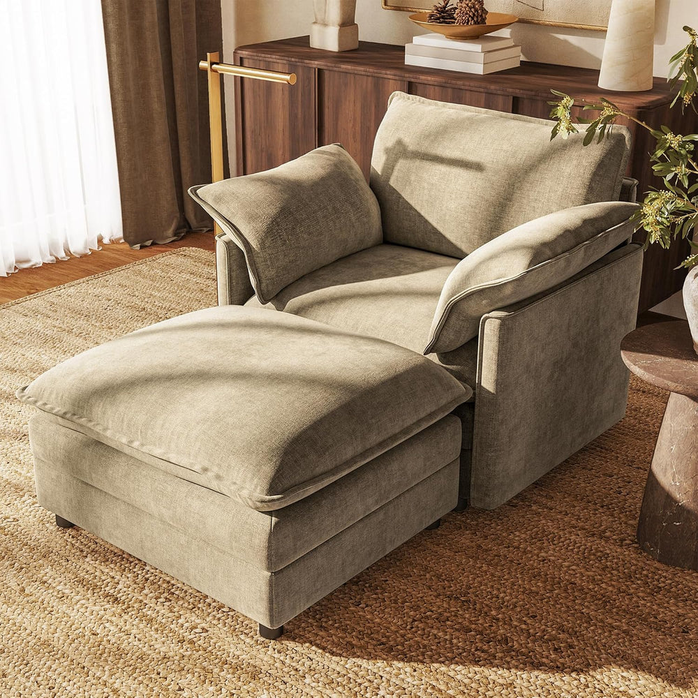 37" Chenille Oversized Sofa Chair with Movable Ottoman, Chair & Otto...