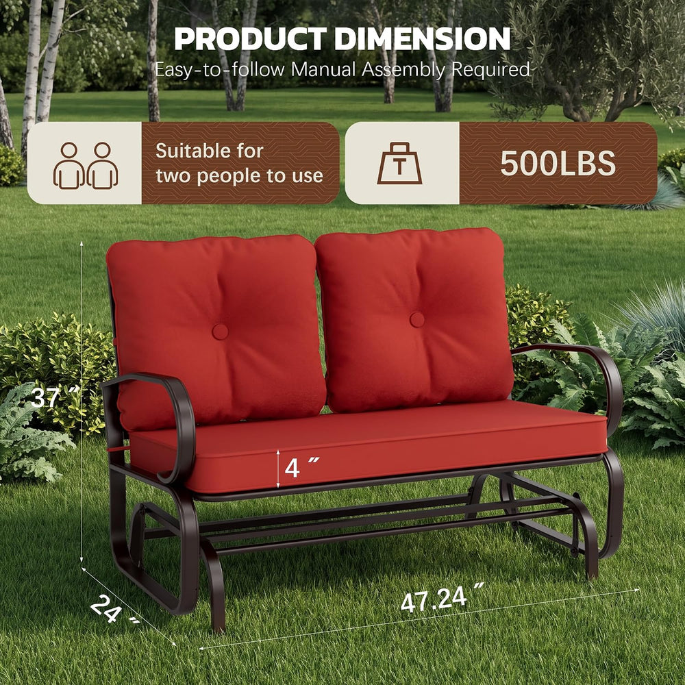 Crownland Outdoor Patio Glider Chair for 2-Person, Red