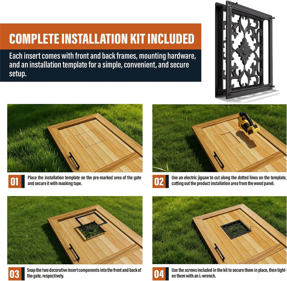 12.5 Inch Square Fence Gate Decorative Insert – AD-42 Cast Aluminum Ornamenta...
