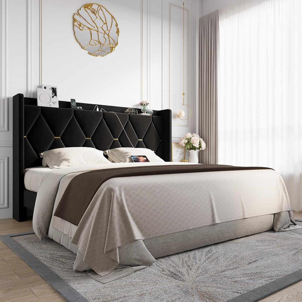 Allewie King Size Bed Frame with Storage Headboard & Smart Charging Station
