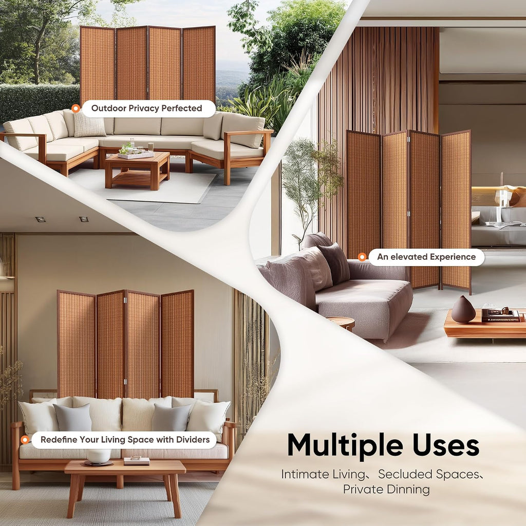 JOSTYLE 4 Panel Folding Privacy Screen 6ft Bamboo Freestanding Room Divider