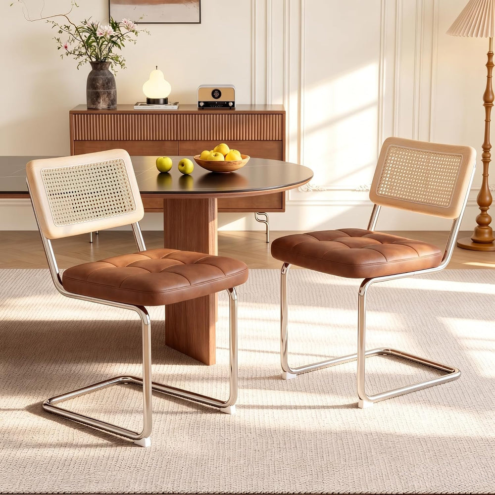 Rattan Dining Chairs, Faux Leather Dining Chairs Set of 2