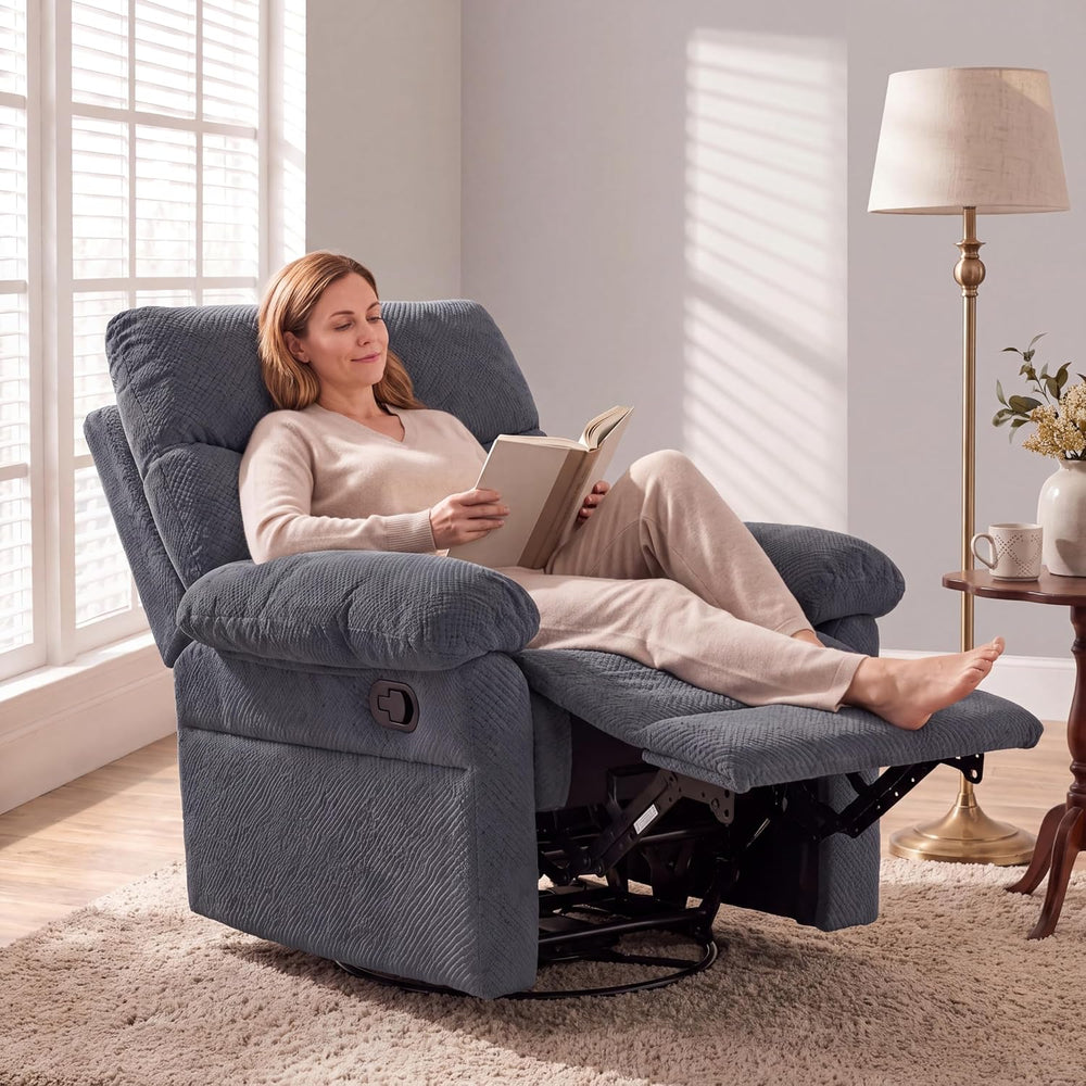 Manual 360° Swivel Rocker Recliner Chair for Living Room, Dark Gray