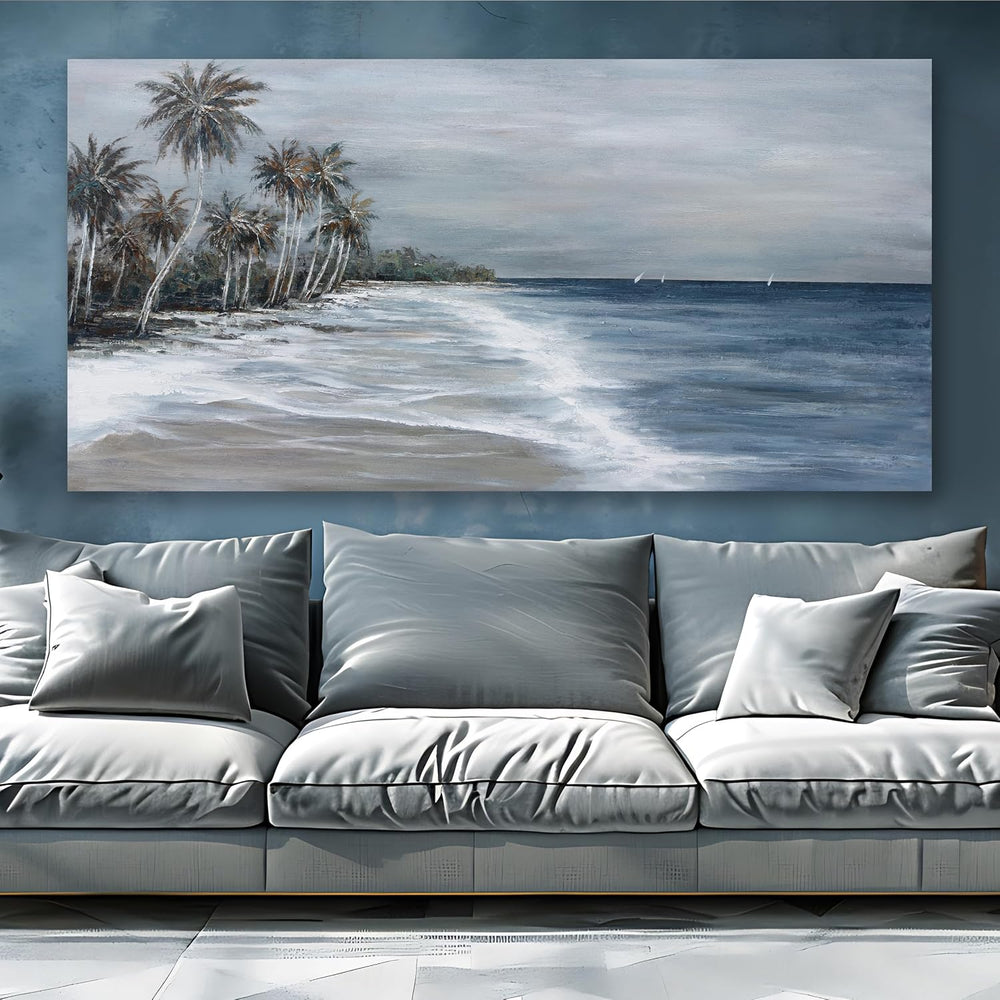 Coastal Wall Art Blue Gray Beach Wall Decor Landscape Abstract Canvas Paintin...