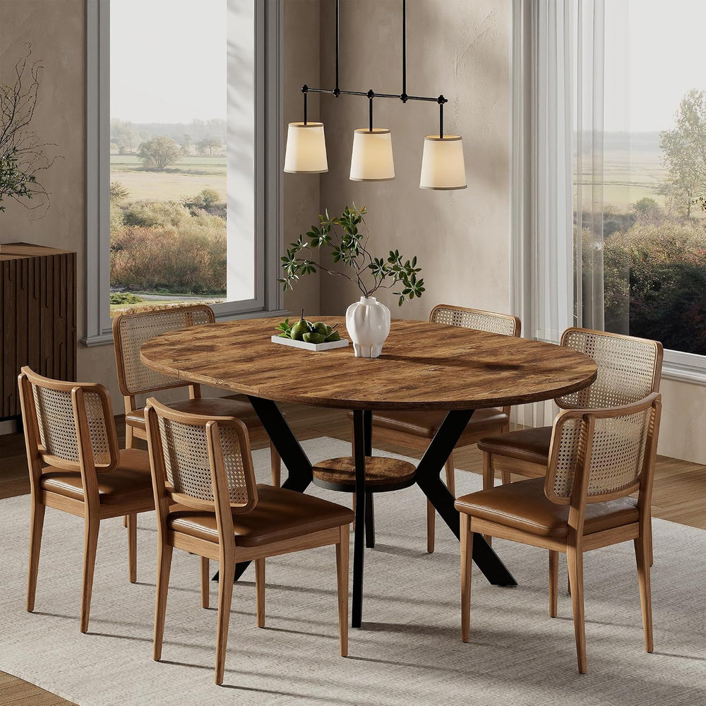 42"-58" Extendable Round Oval Dining Table for 4-6 with Storage Shelf