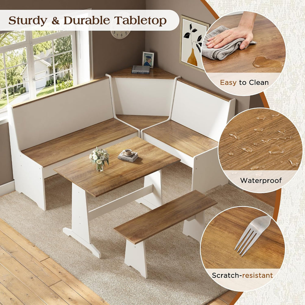 LUXOAK 3-Piece Corner Dining Set with Hidden Storage, White & Barnwood