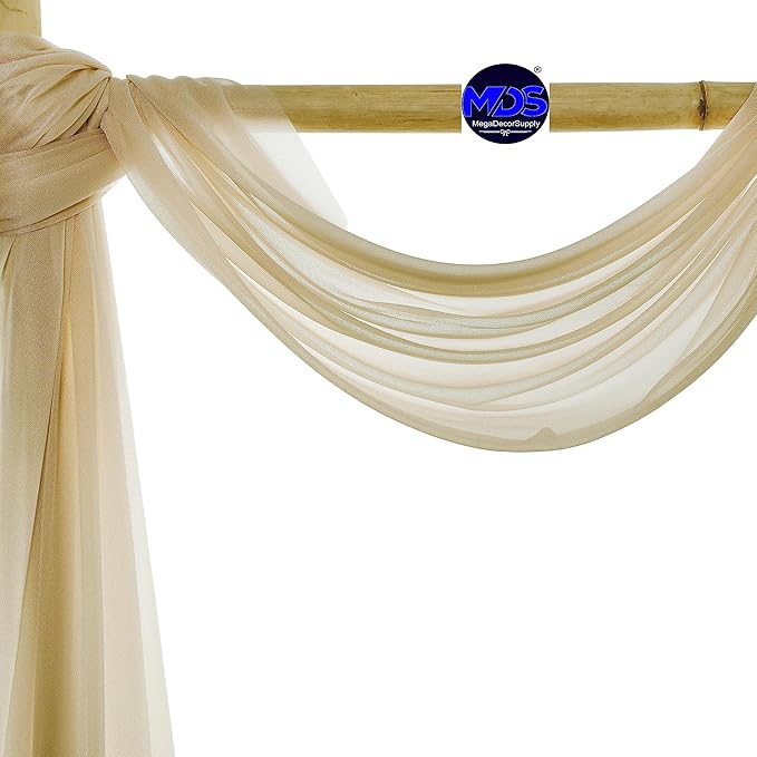 MDS Halloween Chiffon Draping Fabric - 2 Panel, 30" Wide x 100ft Long - Sheer Spooky Arbor & Canopy Drapery for Haunted House Backdrops, Party Ceilings, DIY Costumes & Themed Events - Champagne Gold (Pack of 2)