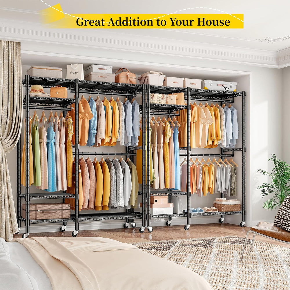 Raybee Clothes Rack with Wheels, Heavy Duty Loads 780LBS, Space-Saving