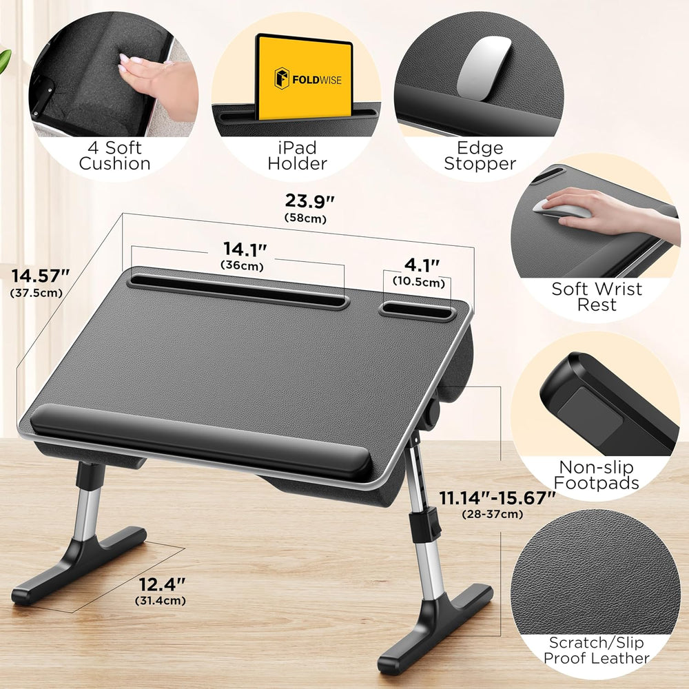FoldWise 2-in-1 Bed & Lap Desk with Soft Cushion, Adjustable Height &...