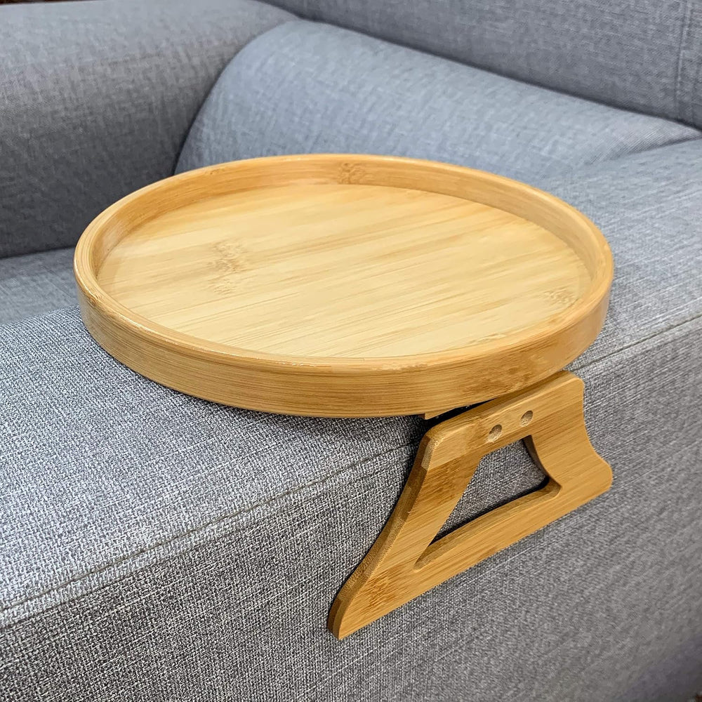 Xchouxer Side Tables Natural Bamboo Sofa Armrest Clip-On Tray, Ideal for Remo...