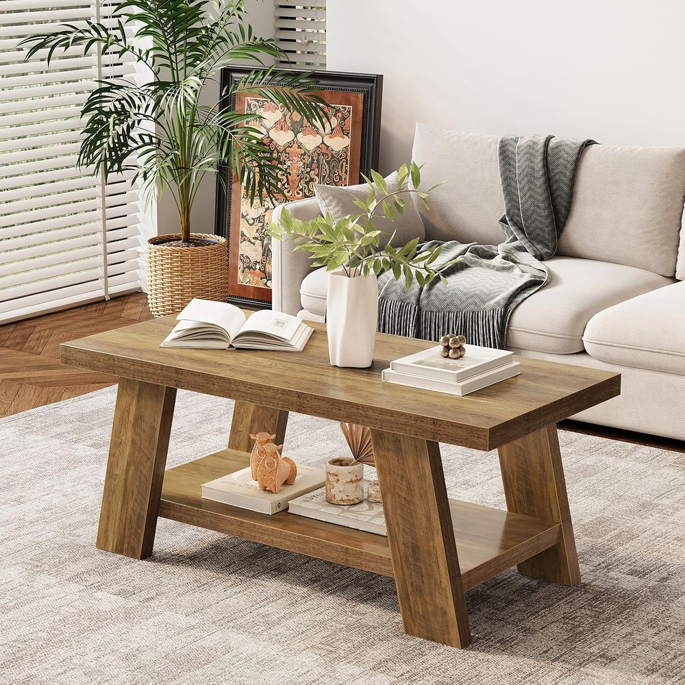 Tohomeor 47.24" Coffee Table for Living Room, Farmhouse Wooden Coffee Ta...
