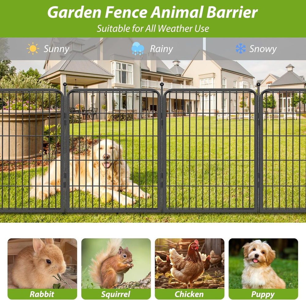 Decorative No Dig Fence Panels Metal Garden Fence with Gate, 28ft(L) x 32in(H...