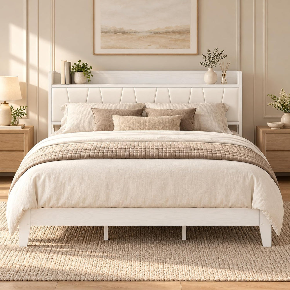 LIKIMIO King Bed Frame with Storage Headboard and Charging Station