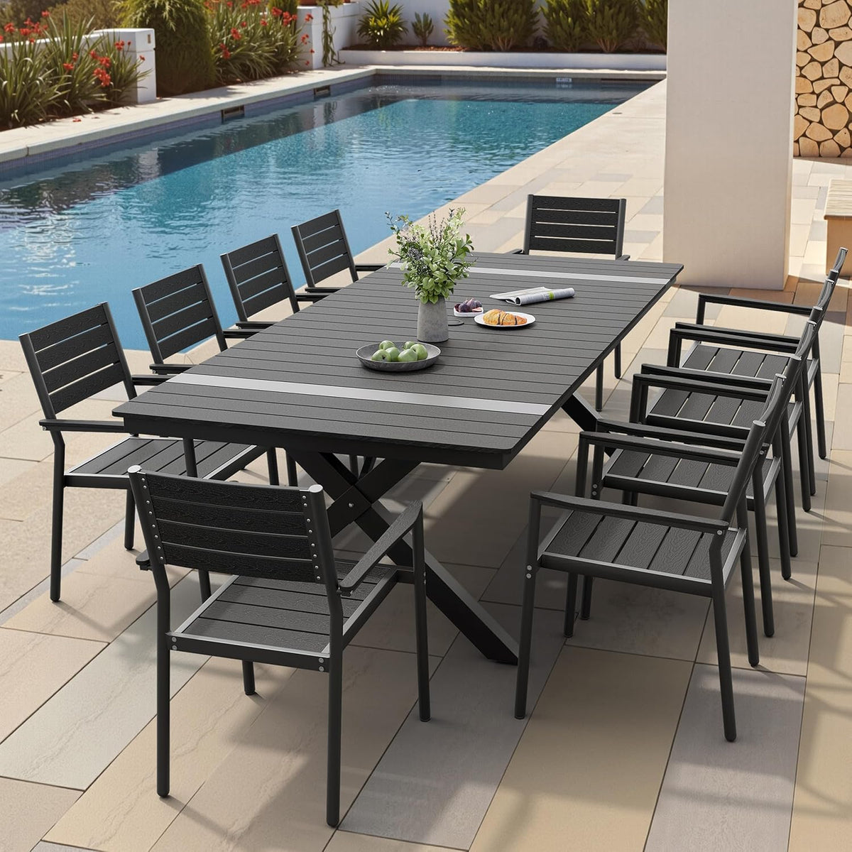 Pellebant 11-Piece Outdoor Patio Dining Table Set for 10 Person