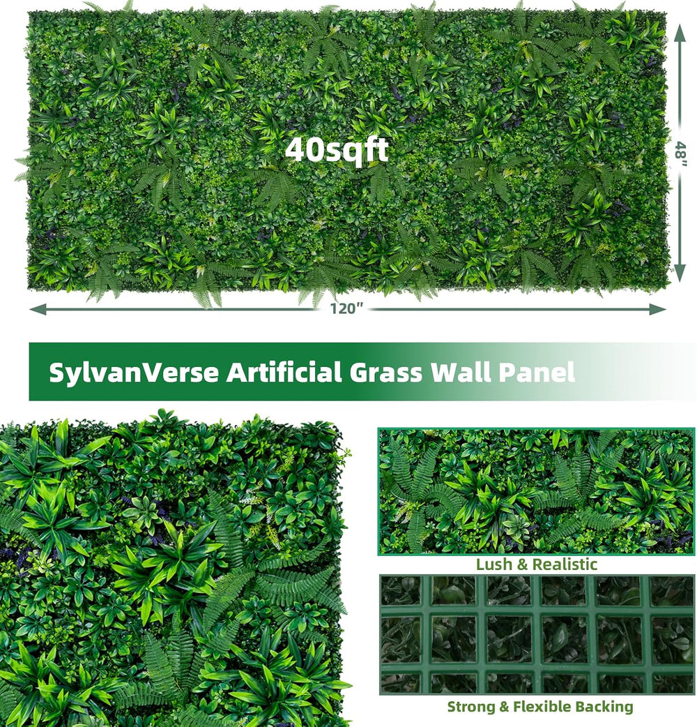 Artificial Boxwood Roll, 48x120 in(40 sqft) UV-Anti Faux Ivy Grass Wall Backd...