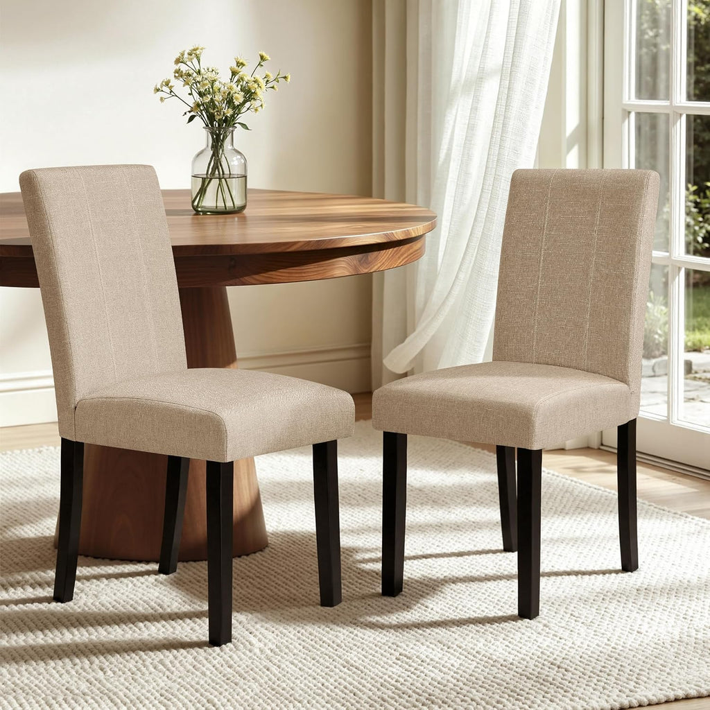 HOMYZOO Dining Chairs Set of 2, Upholstered Dining Room Chairs with Padded Seat & Solid Wood Legs, Modern Farmhouse Kitchen Chairs for Living Room/Restaurant/Cafe, Oatmeal