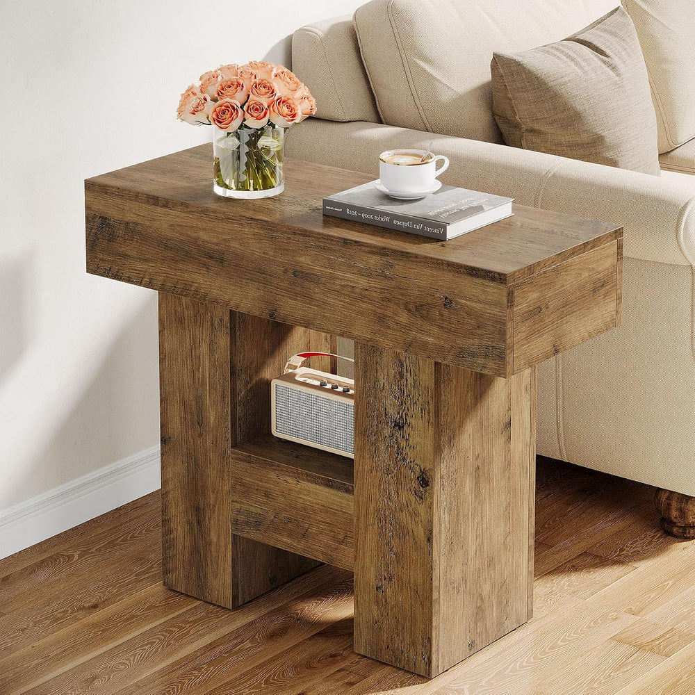 Tribesigns Farmhous End Table, 2-Tier Narrow Side Table with Storage Shelf fo...