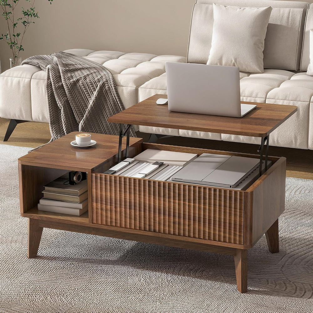 LYNCOHOME Fluted Lift Top Coffee Table with Storage, Modern Coffee Table for ...