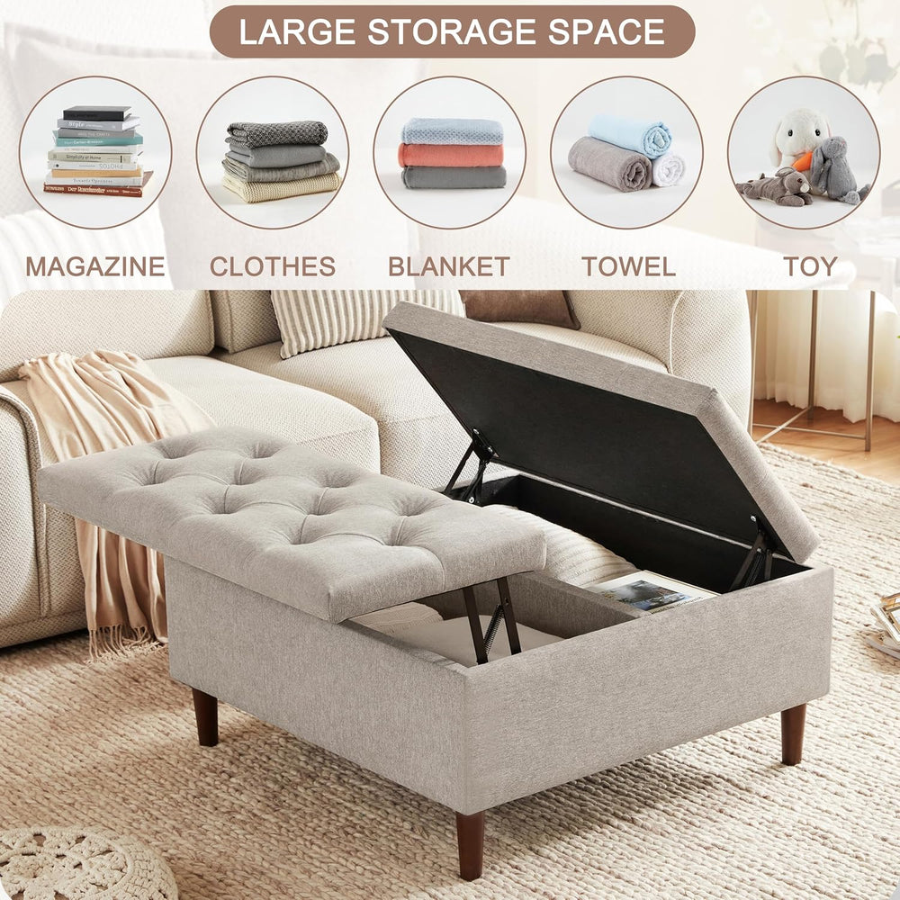 Weture 35" Large Storage Ottoman Coffee Table, Square Ottoman, Light Grey