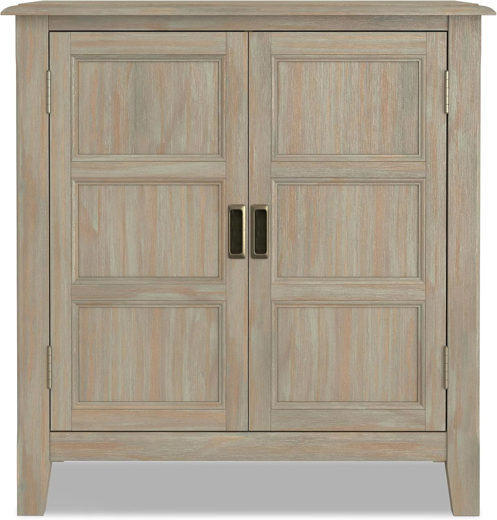 SIMPLIHOME Burlington 30" Wide Solid Wood Cabinet in Distressed Grey