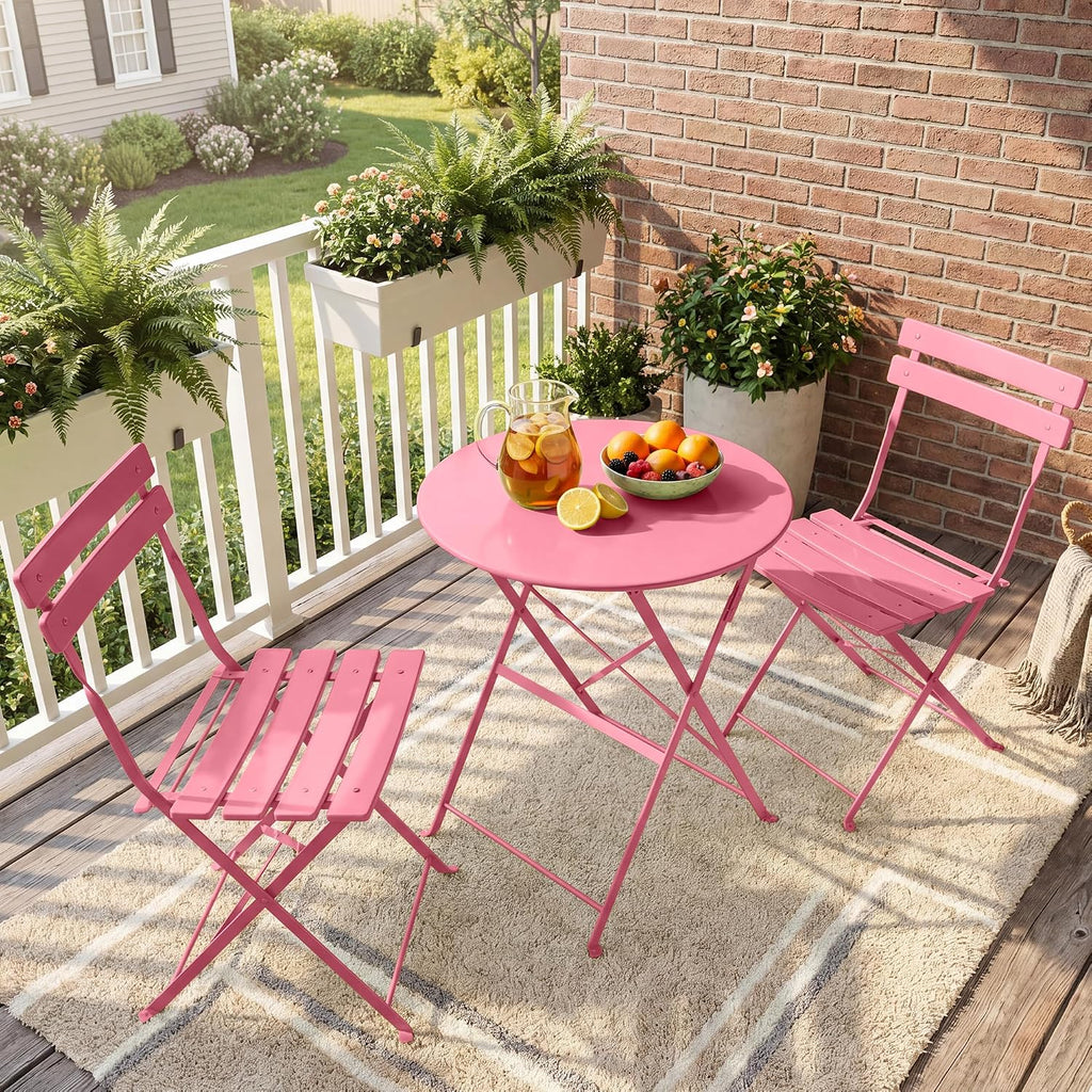3 Pieces Bistro Set, Patio Table and Chairs Set,Rose Red