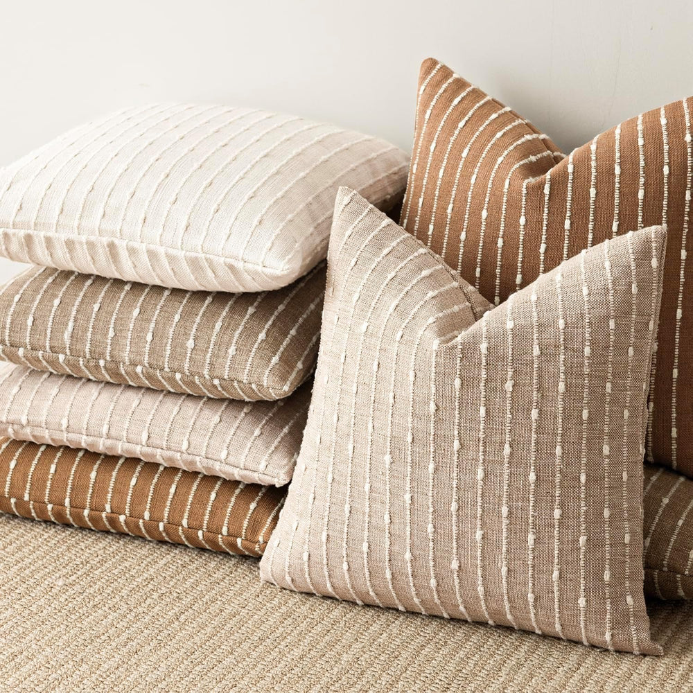 Foindtower Decorative Striped Boucle Throw Pillow Covers 22x22 Cream White