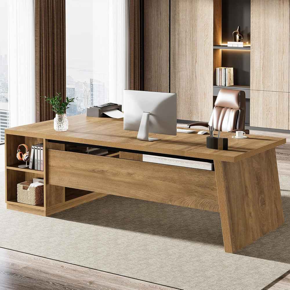 Tribesigns 78" L Shaped Desk with Drawers, Large Executive Office Desk w...